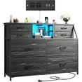 thumbnail image 1 of CRXX Dresser for Bedroom with Charging Station and LED, Sturdy Chest of Drawers with 8 Drawers and Two Open Shelves for Storage,Bedroom, Living Room,Hallway-Black, 1 of 8