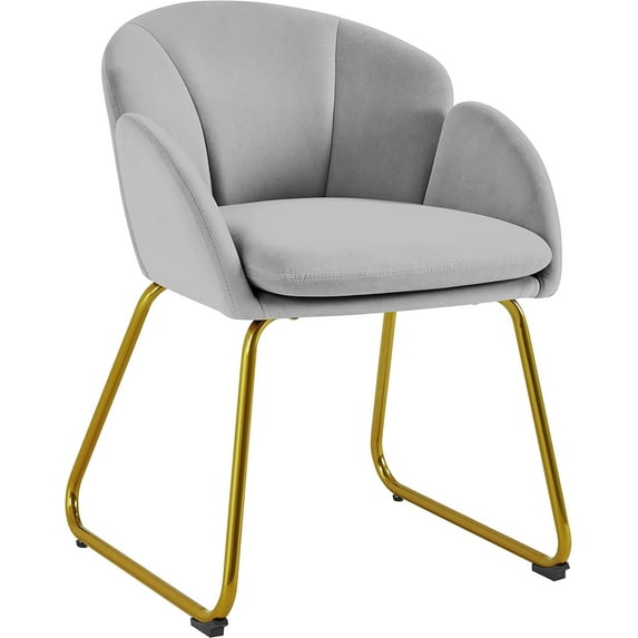 CRXX Flower Shape Velvet Vanity Chair, Modern Side Chair Armchair with Golden Metal Legs for Living Room/Dressing Room/Bedroom/Home Office/Kitchen, Gray