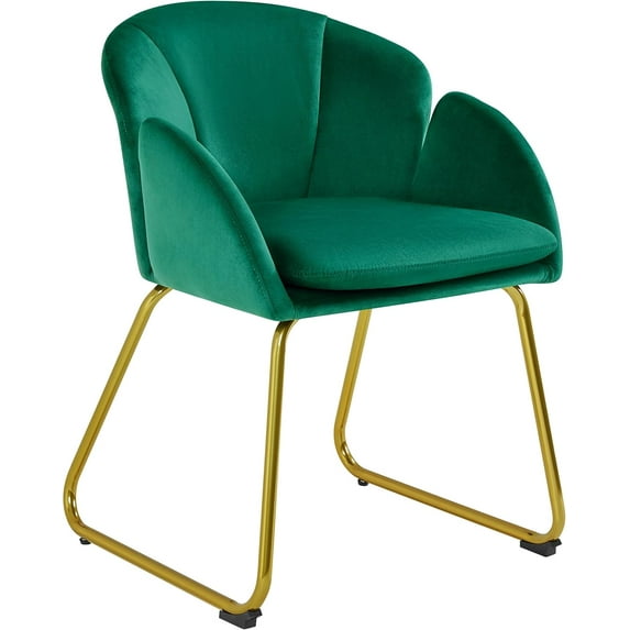 CRXX Flower Velvet Vanity Chair, Modern Side Chair Armchair with Golden Metal Legs for Living Room/Dressing Room/Bedroom/Home Office/Kitchen, Green
