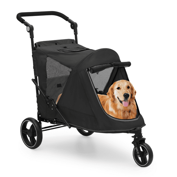 CRXX Folding 3-Wheel Dog Stroller Breathable Pet Travel Carrier w/Skylight+Wheel Lock-Black