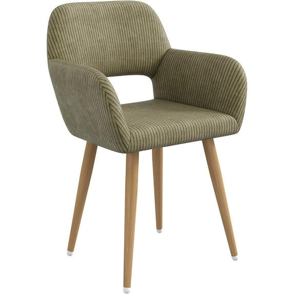 CRXX Furry Desk Chair Set of 1, Corduroy Fabric Vanity Chair for Makeup with Hollow Backrest, Comfy Armchair Wood Frame with Strudy Metal Legs, Dark Green