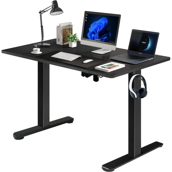 CRXX Height Adjustable Electric Standing Desk - Upgraded Ultra Durable Home Office Large Rectangular Computer or Laptop Sit Stand Workstation Table(4 FT,Black)