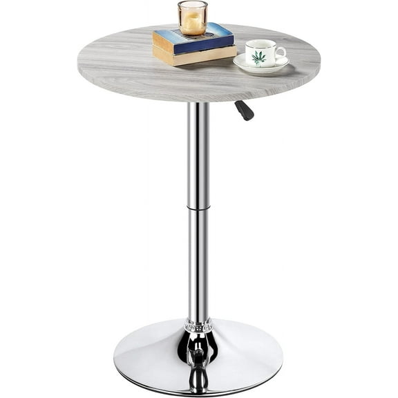 CRXX Height Adjustable Round Pub Table 360° Swivel Counter Bar Tables Bistro Tall Cocktail MDF Top, Grey