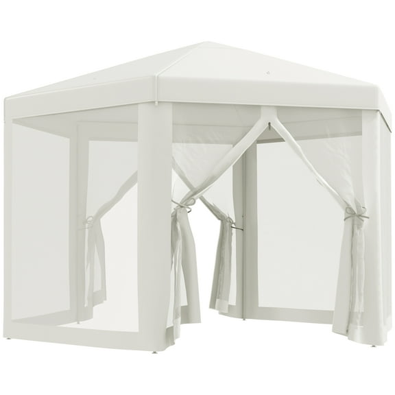 CRXX Hexagonal Patio Gazebo Outdoor Canopy Party Tent Activity Event w/ Mesh Net-White
