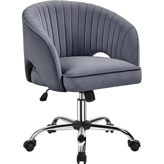 CRXX Home Office Chair Velvet Desk Chair, Upholstered Modern Swivel Chair with Tufted Barrel Back, Rolling Wheels for Office, Study, Vanity, Bedroom Dark Gray