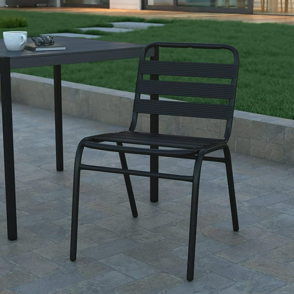CRXX Jens Stacking Metal Dining Chair - Indoor/Outdoor Dining Chair with Triple Slat Back - Dry Assist Slats - Black