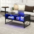 thumbnail image 1 of CRXX LED Coffee Table, High Gloss Coffee Tables with 4 Storage Cubes, 20-Color Lights, Remote Control, Faux Marble & Tempered Glass Top, Modern Accent Rectangle Center Table for Living Room (Black), 1 of 9