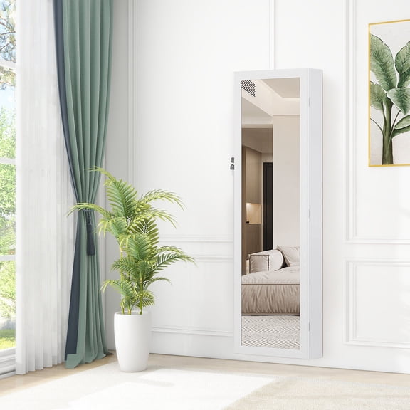 CRXX LED Modern  Jewelry Cabinet 47.2-inch with Mirror, Wall or Door Mounted Lockable-White