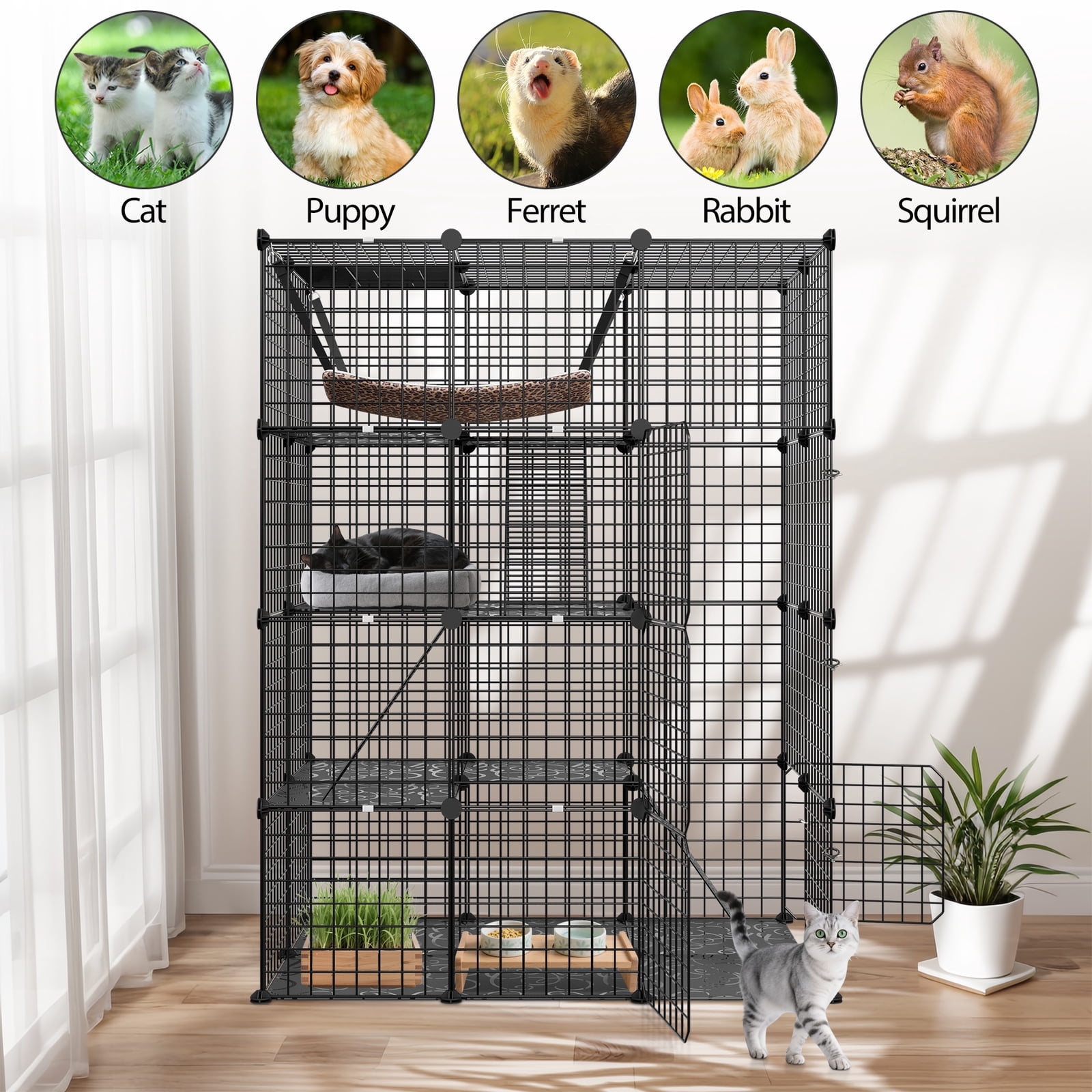 CRXX Large Metal Wire Cat Cage Enclosure – 4-Tier Kennel with Hammock | DIY Playpen & Catio for Indoor/Outdoor Use | Spacious, Durable Cat Habitat for Exercise & Rest