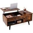 thumbnail image 1 of CRXX Lift Top Coffee Table, Modern Cocktail Table with Hidden Compartment, Open Shelf & Cabinet, Wooden Flip Top Center Table, Pull up Coffee Table for Home Office, Living Room (Rustic Brown), 1 of 10