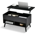 thumbnail image 1 of CRXX Lift Top Coffee Table, Modern Cocktail Table w/Hidden Compartment & 2 Open Shelves, Flip Top Center Table, Wooden Pull up Coffee Table for Living Room, Reception Room, Office (Black), 1 of 10