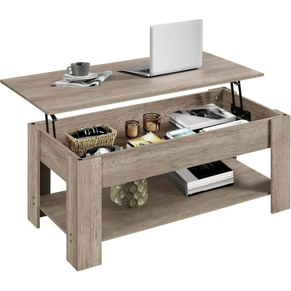 CRXX  Lift Top Coffee Table with Hidden Compartment and Storage Shelf, Rising Tabletop Dining Table for Living Room Reception Room, 38.6in L, Grey