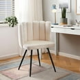 thumbnail image 1 of CRXX Living Room Barrel Accent Chair, Modern Velvet Kitchen Dining Chair, Vanity Chair with Metal Leg, Scalloped Silhouette, Cozy and Soft Padded, Armless Leisure Makeup Chair for Bedroom, Cream, 1 of 9
