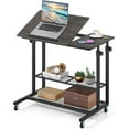 thumbnail image 1 of CRXX Mobile Standing Desk, Adjustable Rolling Computer Desk w/Tilting Desktop & Storage Shelves, PC Laptop Table, Small Compact Desk on Wheels for Small Space, Living Room & Bedroom (Black Oak), 1 of 10