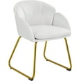 thumbnail image 1 of CRXX Modern Velvet Vanity Chair Armchair, Flower Shaped Makeup Chair with Golden Metal Legs for Living Room/Makeup Room/Bedroom/Home Office/Kitchen, White, 1 of 10