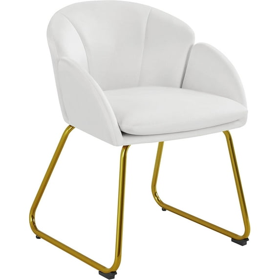 CRXX Modern Velvet Vanity Chair Armchair, Flower Shaped Makeup Chair with Golden Metal Legs for Living Room/Makeup Room/Bedroom/Home Office/Kitchen, White