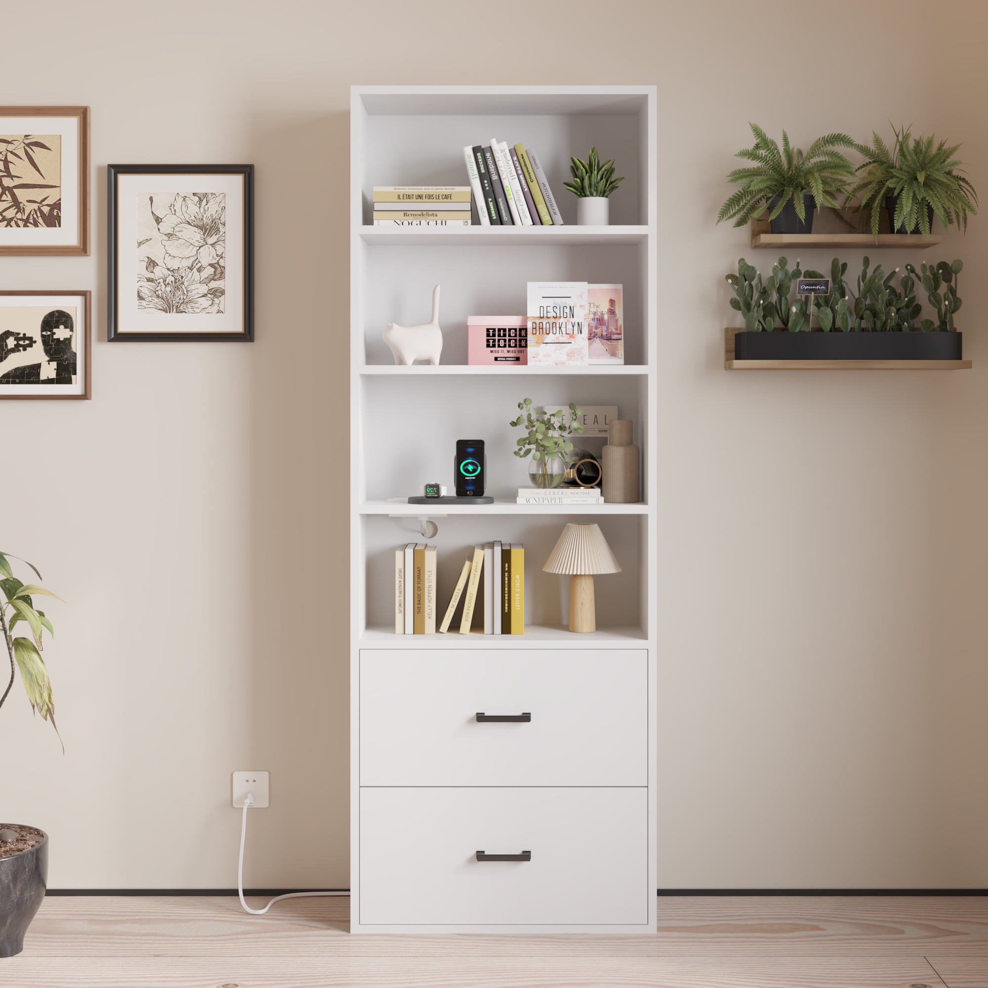 CRXX Multifunctional Drawer Dresser Bookcase with Built - in USB Power ...