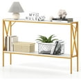 thumbnail image 1 of CRXX Narrow Console Table 2-Tier, 47” Faux Marble Entryway Table with Storage, 2 Support Bars, Behind Couch Modern Accent Tables, Long Sofa Table for Living Room, Foyer, Hallway-Gold + White, 1 of 9