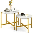 thumbnail image 1 of CRXX Nesting Coffee Table Set of 2, Round Coffee Tables with Wood Tabletop & Heavy-Duty Metal Frame, Modern Circle End Table & Side Tables, Nesting Tables for Living Room, Bedroom-White, 1 of 9