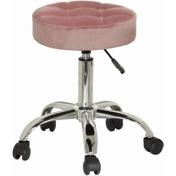 CRXX , Nora Metal Adjustable Backless Vanity/Office Stool with Casters for Makeup Room or Bathroom, Dusty Pink