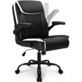 thumbnail image 1 of CRXX Office Desk Chair Executive Computer Ergonomic PU Leather Mid-Back Gaming Chair with Wheels Adjustable Flip-up Armrest Swivel for Home, Bedroom, Study (Black), 1 of 7