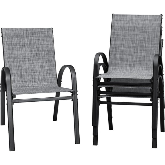 CRXX Patio Chairs Stackable Dining Chairs Set of 4 Metal and Teslin Outdoor Chairs for Lawn Deck Balcony Porch (Grey)