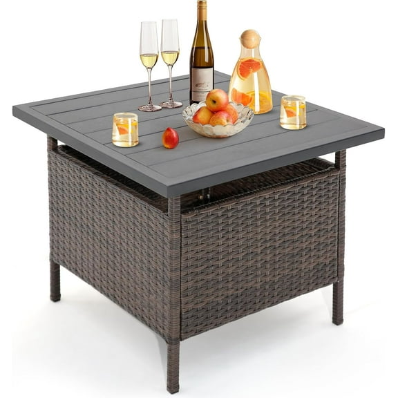 CRXX Patio Umbrella Table Stand, Outdoor Side Table with Umbrella Hole, PE Wicker Frame, Rattan Bistro Table, Umbrella Table Base for Patio Garden Deck Poolside