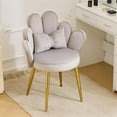 thumbnail image 1 of CRXX Petal Makeup Vanity Chair with Back,Flower Cute Girls Desk Chair Comfy No Wheels,Modern Dining Chair,Small Accent Chair with Adustable Gold Legs&Bow Pillow for Home Office,Bedroom,Velvet,Grey, 1 of 10