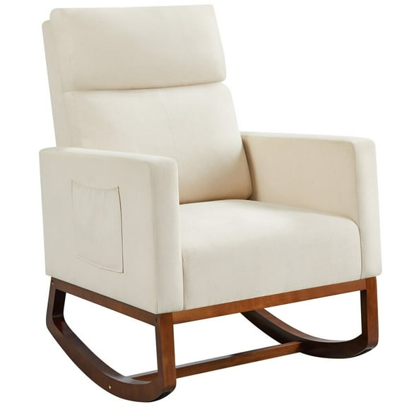 CRXX Polyester Upholstered Rocking Chair Nursery Side Pockets Glider Rocker Nursery-Beige