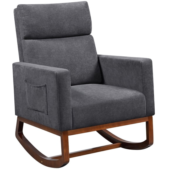CRXX Polyester Upholstered Rocking Chair Nursery Side Pockets Glider Rocker Nursery-Gray