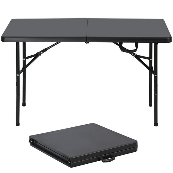 CRXX Portable 4 Ft Folding Table - Heavy-Duty Black Foldable Table for Indoor & Outdoor Use, Space-Saving Design for Camping, Parties, Picnics & Dining, Easy to Carry & Store with Sturdy Construction