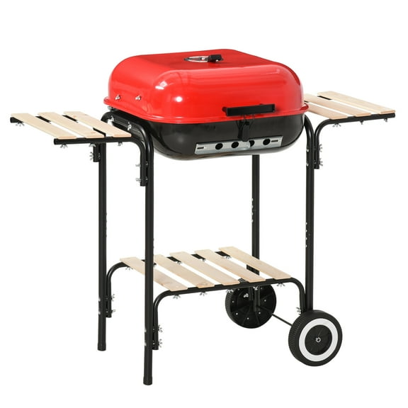 CRXX Portable BBQ Charcoal Steel Grill Camping Backyard Cooking w/ Wheels-Two Side Tables