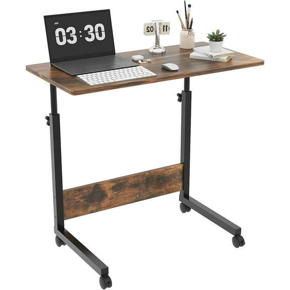 CRXX Portable Computer Workstation, Standing Desk Adjustable Height, Small Computer Desk w/Rolling, Sit Stand Laptop Desk TV Tray for Bed Sofa Hospital Reading Eating, Rustic Brown, 31.5"
