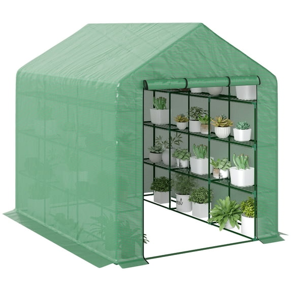 CRXX Portable Greenhouse Walk-in Gardening Green House Shelves Plant-Green