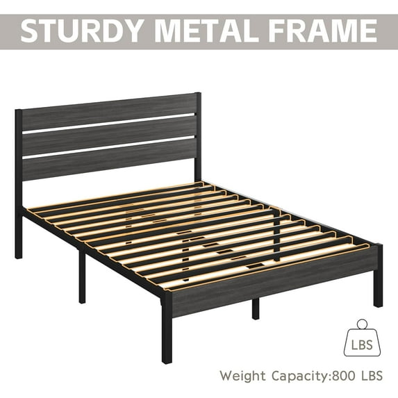 CRXX Queen Bed Frame with Headboard and Footboard, Metal Platform Bed Frame with Under Bed Storage, All-Metal Support System, No Box Spring Needed, Easy Assembly,Rustic Grey