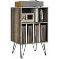 thumbnail image 1 of CRXX Record Player Stand, Turntable Stand Holds up to 150 Albums, Mid-Century Vinyl Storage Cabinet Table with Metal Legs, Record Player Holder End Table for Bedroom Living Room, Grey, 1 of 9