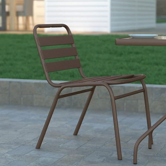 CRXX Rhea Metal Dining Chair - Bronze Frame Finish - Slatted Back - Suitable for Indoor/Outdoor Use-Bronze