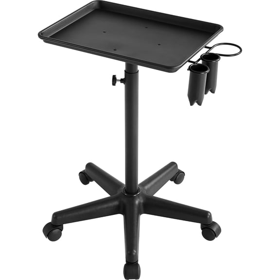 CRXX Rolling Salon Tray - Aluminum Trolley Cart Equipment on Wheels & Adjustable Height Mobile Beauty Salon Spa Stools Service Instrument Storage Tray w/Accessory Caddy - Black