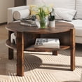 thumbnail image 1 of CRXX Round Coffee Table, 2-Tier Mid Century Modern Tea Cocktail Table with Storage Shelves & 4 Side Compartments, Wood Center Table for Living Room, Small Spaces (Rustic Brown), 1 of 10
