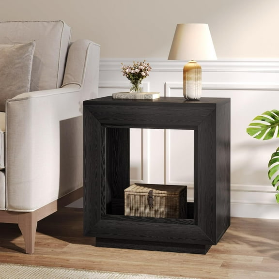 CRXX Rustic Brown End Table, 24" Side Table with Storage Shelf, Farmhouse Style Nightstand Bedside Table (1, Black)