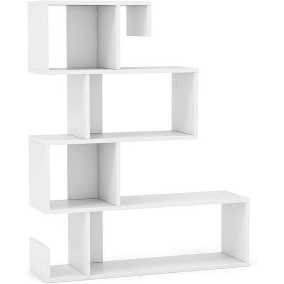 CRXX S-Shaped Bookshelf, Geometric Bookcase with Open Shelves, 5 Tier Display Shelf, Modern Shelving Unit, Wood Standing Shelf, Book Shelf for Bedroom, Living Room, Study (White)
