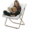 thumbnail image 1 of CRXX Saucer Chair for Adult, Square Comfy Cozy Chair Folding Chair Faux Fur Metal Frame Foldable Reading Chair Accent Chair for Bed Room Living Room, White, 1 of 15