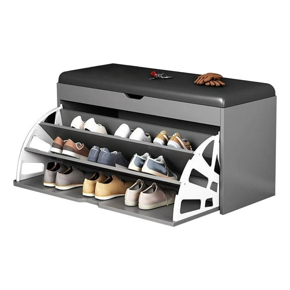 CRXX Shoe Storage Bench with Padded Seat Cushion 3 Tier Flip-Drawer Cabinet Organizer for Entryway, Hallway & Living Room, Sturdy Shoe Rack Bench with Hidden Storage for Shoes, Boots & Accessories