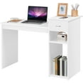 thumbnail image 1 of CRXX Small White Computer Desk with Drawers and Printer Shelves, Wood Study Writing Table Compact PC Laptop Workstation for Small Space Home Office,White, 1 of 9