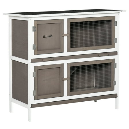 CRXX Solid Wood Rabbit/Bunny Hutch with 2 Large Main Rooms-Brown