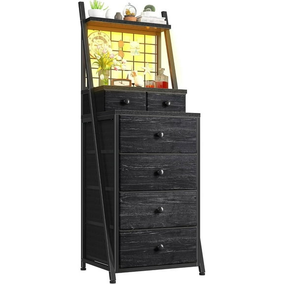 CRXX Vertical Dresser for Bedroom 6-Drawer LED Dressers & Chest of Drawers Sturdy Bedroom Dressers with Grid for Living Room, Closet, Entryway,Dorm-Black