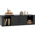 thumbnail image 1 of CRXX Wall Mounted Storage Cabinet 2 Cube Floating Media Hanging Desk W/2 Doors and 2 Open Shelves, Home Office Furniture for Kitchen, Bathroom, Living Room Floating Console Hutch (Black), 1 of 8