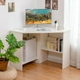 thumbnail image 1 of CRXX White Corner Desk - 90 Degrees Triangle for Computer, Small Space, Bedroom, Makeup Vanity Desk with Storage Shelves & CPU Stand, Space Saving Writing Desk, 1 of 9