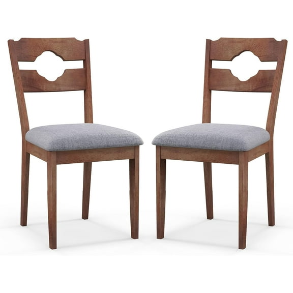 CRXX Wooden Dining Chairs, Rubber Wood Dinner Chair w/Hollowed Backrest & Padded Seat, Rustic Kitchen Side Chair, Armless Upholstered Dining Room Chairs for Home Restaurant