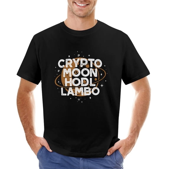 CRYPTO MOON HODL LAMBO Men’s Graphic T-shirt Vintage Short Sleeve Sport Tee Black XS